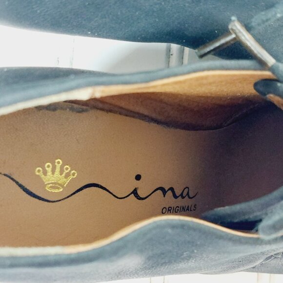 Nina Black Leather Pointed Toe Lace Up Wedge Ankle Boots I55 - Picture 8 of 13